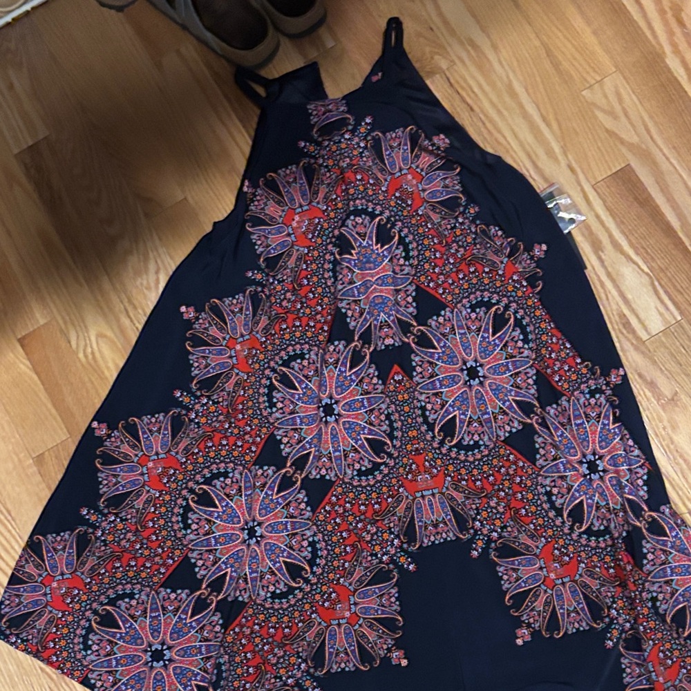 Maggy London Blue and Red Patterned Dress